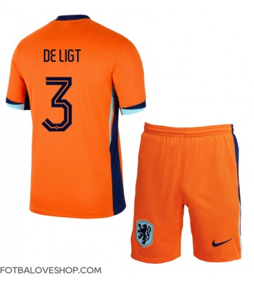 Holandsko Matthijs de Ligt #3 Dětské Domácí Dres ME 2024 Krátký Rukáv (+ trenýrky)